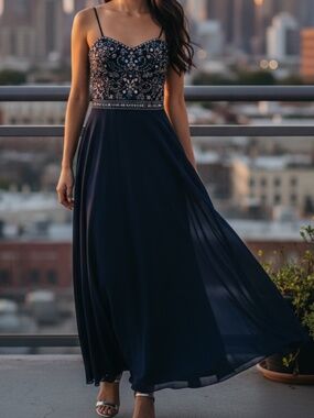 ⭐️ B Darlin Navy Juniors Beaded Dress - size 5/6